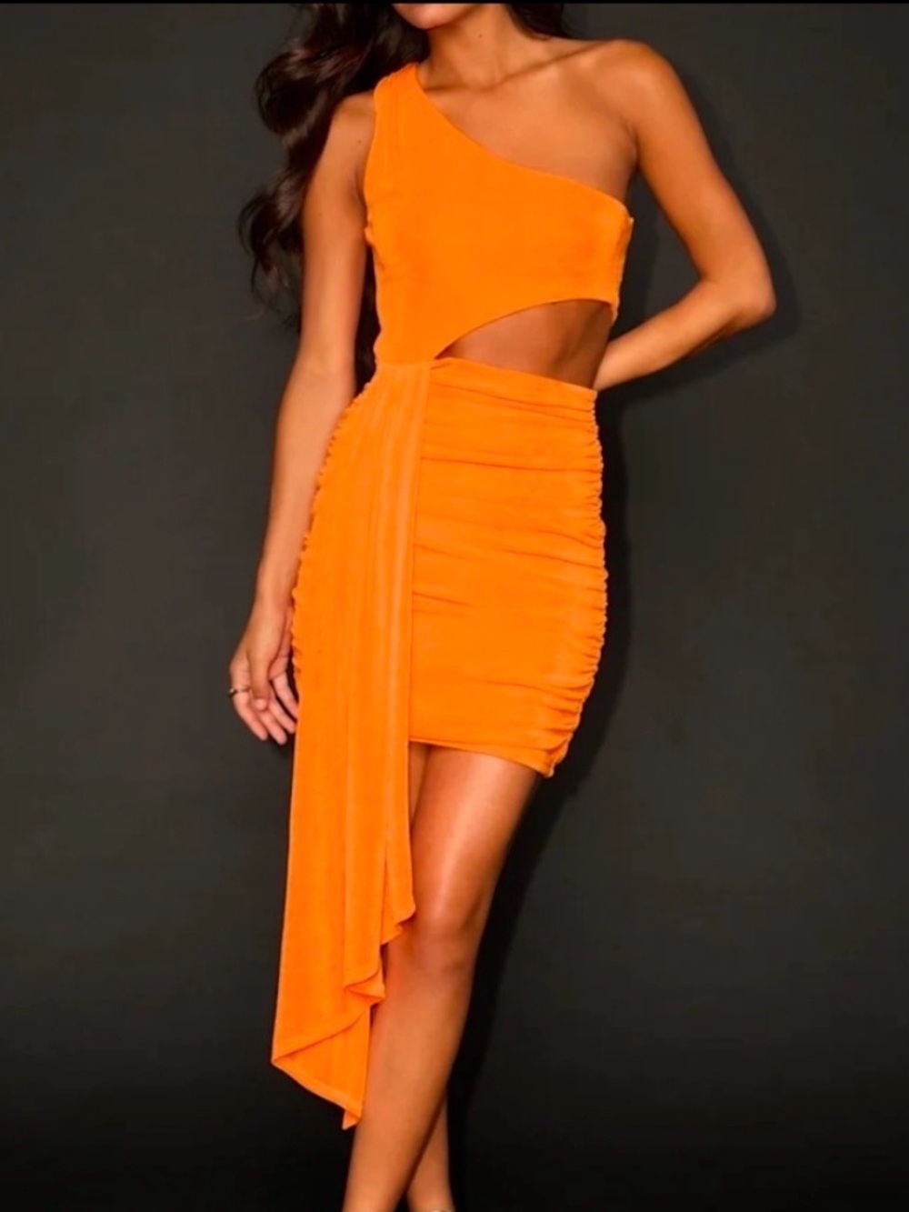 Lulu's Vibrant Orange One-Shoulder Cutout Mini Dress